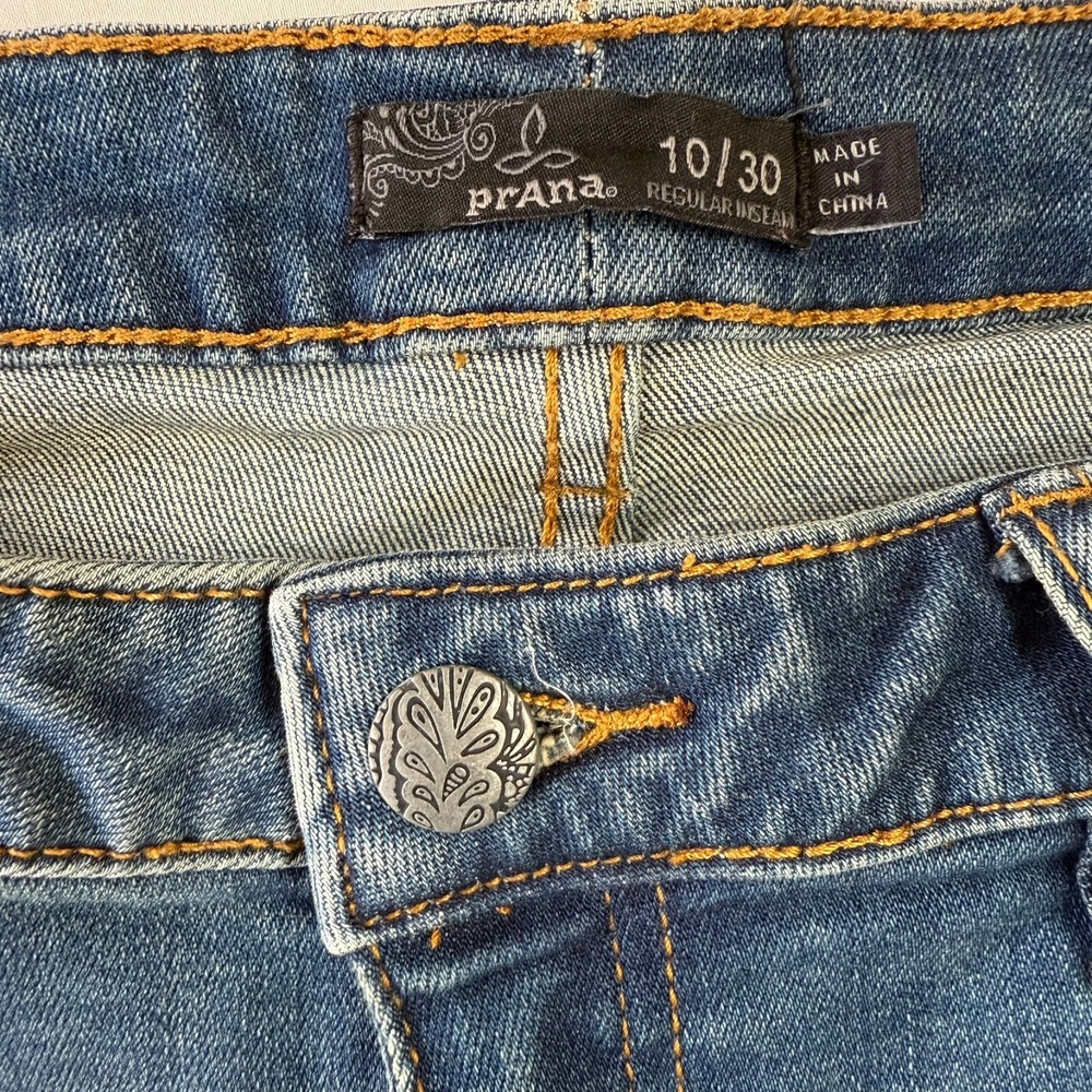 prAna London Jeans Womens 10/30 Blue Denim Stretch Pockets Whisker Straight Fit - Picture 3 of 8